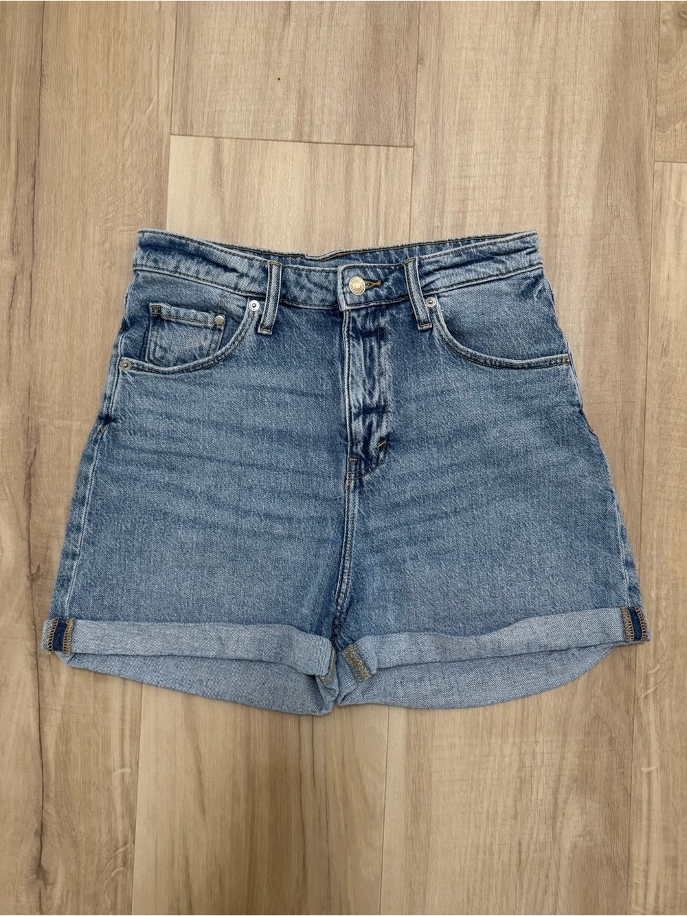 H&M Light Blue High-Rise Mom Shorts